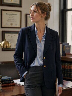 VTG L.S. Ayres & Co. Womens Small Navy Blue Wool Blazer Gold Tone Buttons Preppy